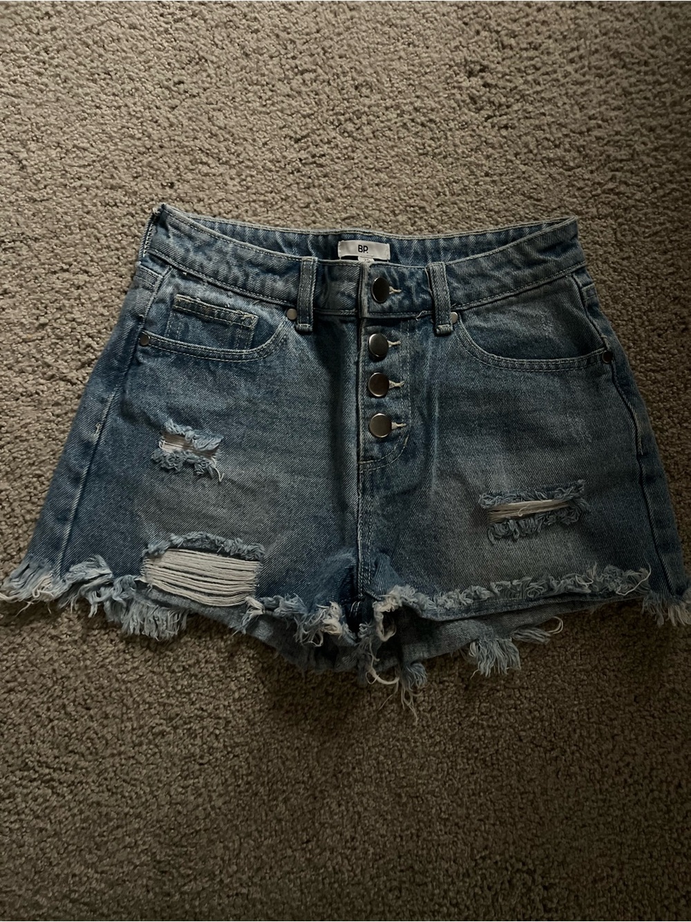 bp Button-Front Distressed Denim Shorts in Blue